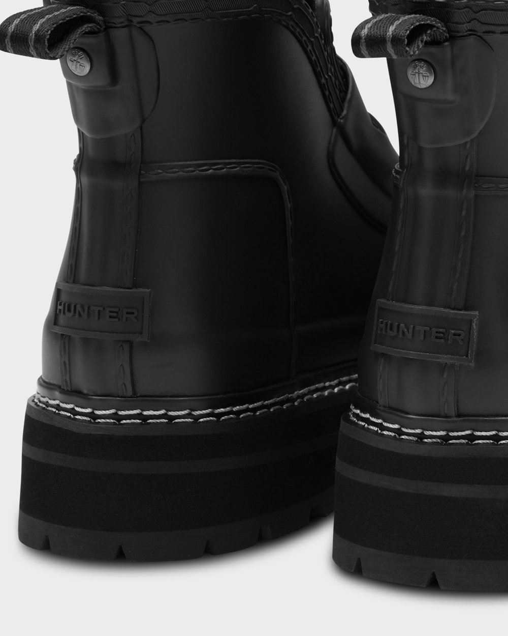 Kalosze Chelsea Damskie - Hunter Refined Stitch Detail Loafers - Czarne - ZPGR-13027